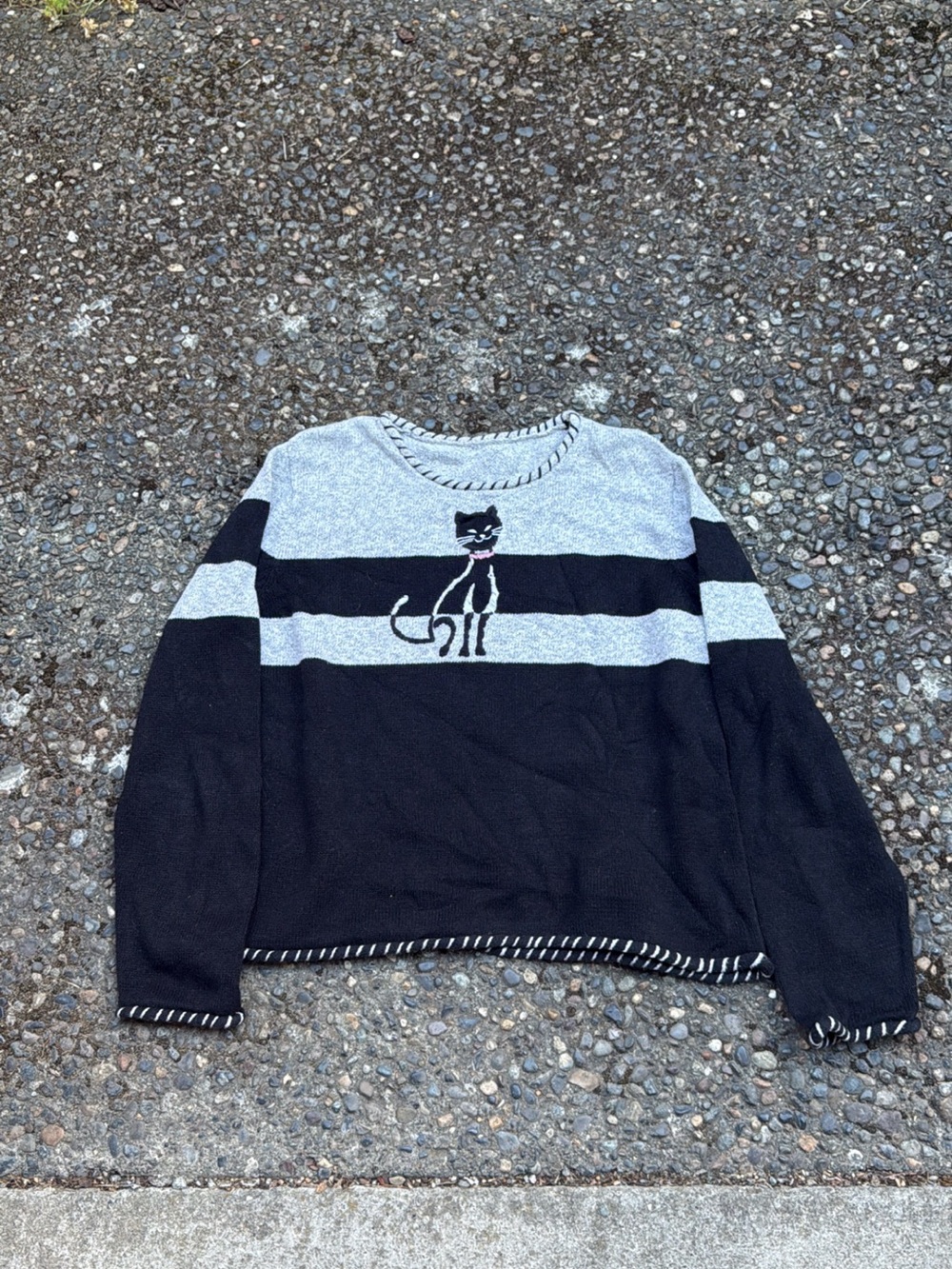 Vintage Black and Gray Cat Stripe Sweater